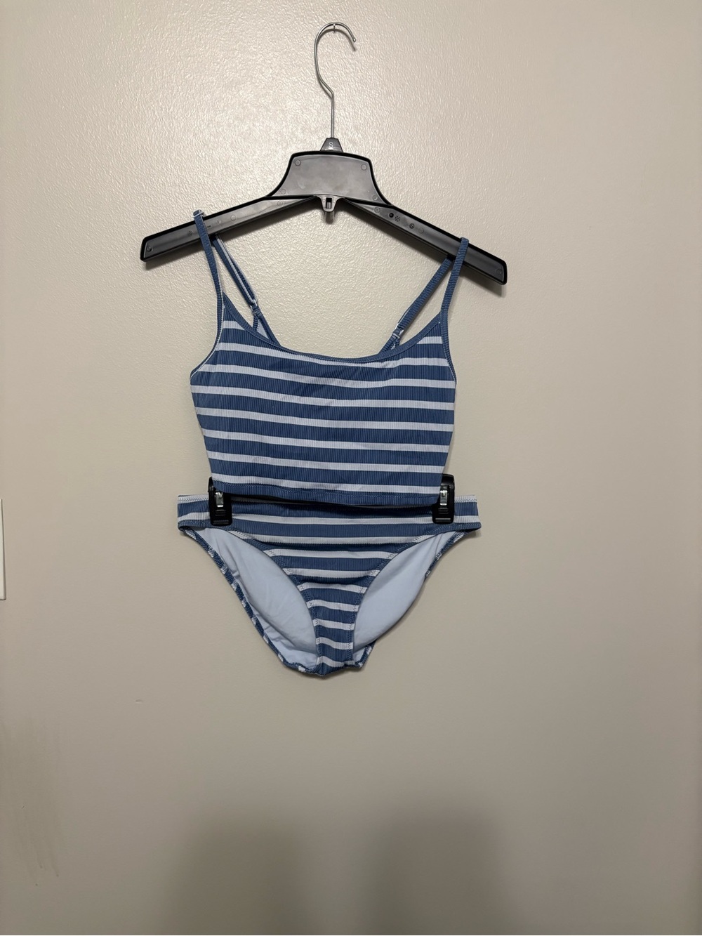 Striped Blue and White Two-Piece Swimsuit